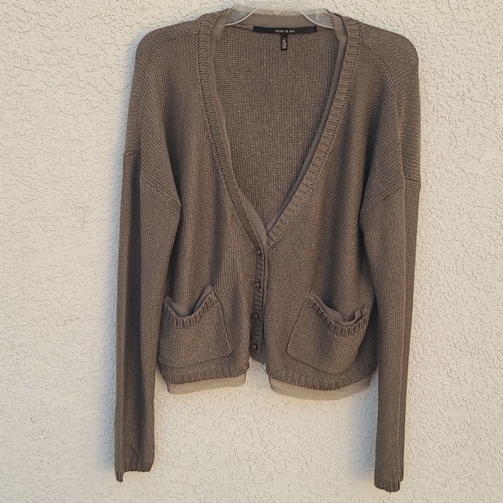 Mac & Jac boho olive green short cardi sweater